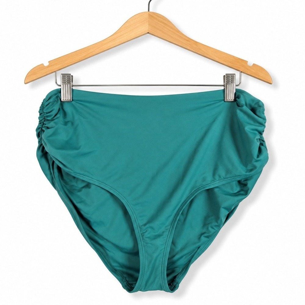 Anne Cole Swimsuit Bottoms Womens Large Ocean Green High Waist Ruched Modest